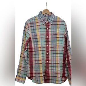 J. Crew Men’s Irish Linen Slim Fit Plaid Shirt - SIZE M